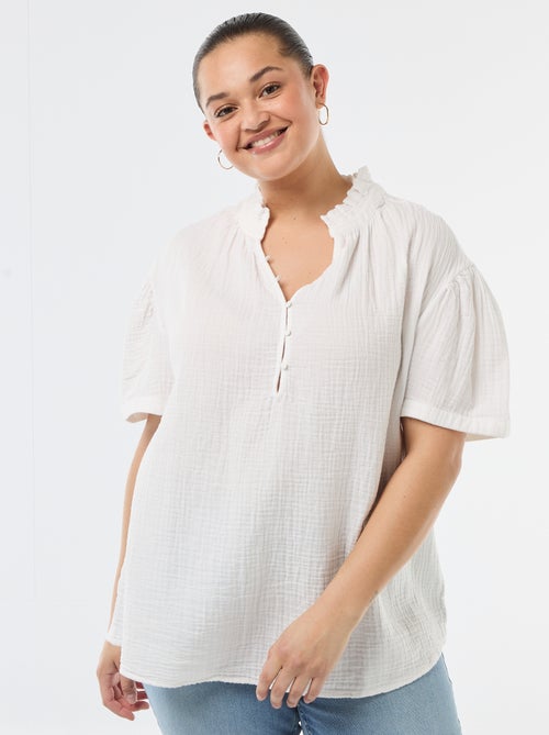 Blusa in garza di cotone con collo arricciato - Kiabi