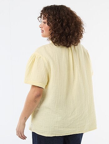 Blusa in garza di cotone con collo arricciato