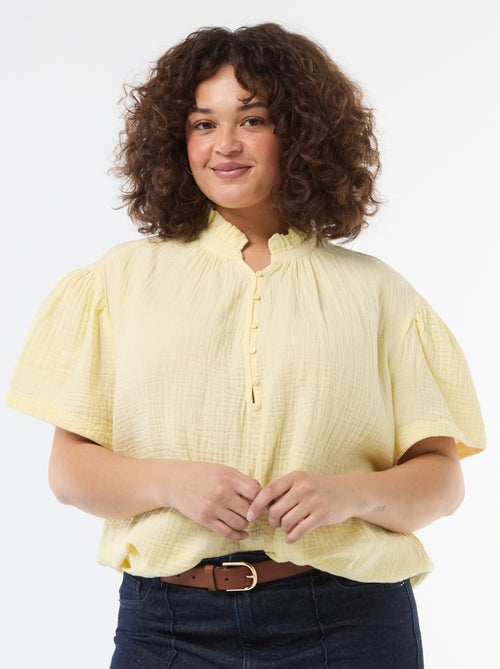 Blusa in garza di cotone con collo arricciato - Kiabi