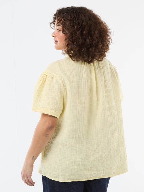Blusa in garza di cotone con collo arricciato - Kiabi