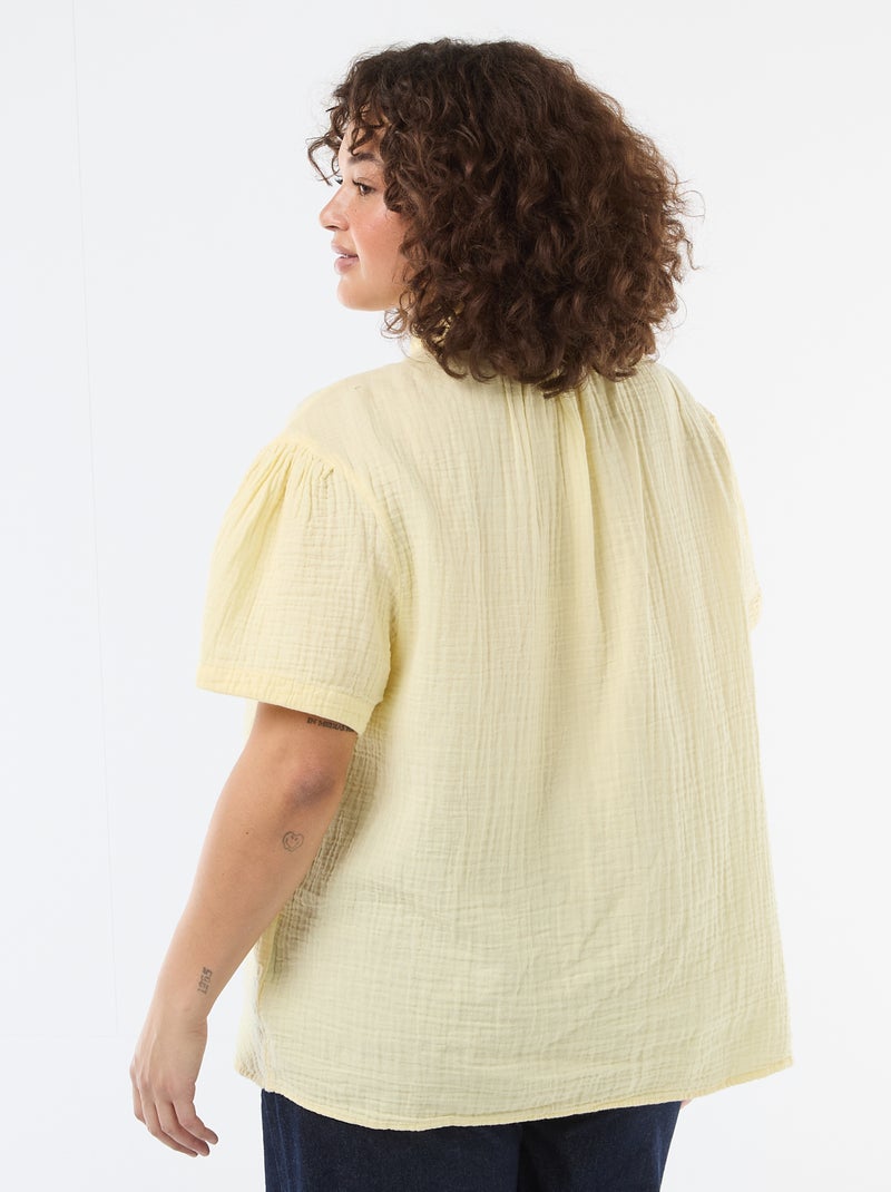 Blusa in garza di cotone con collo arricciato Giallo - Kiabi