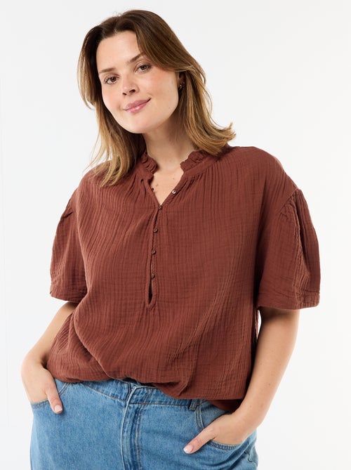 Blusa in garza di cotone con collo arricciato - Kiabi