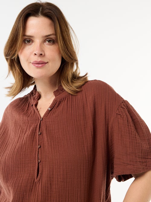 Blusa in garza di cotone con collo arricciato - Kiabi