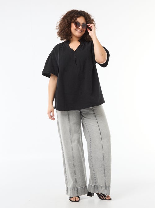 Blusa in garza di cotone con collo arricciato - Kiabi