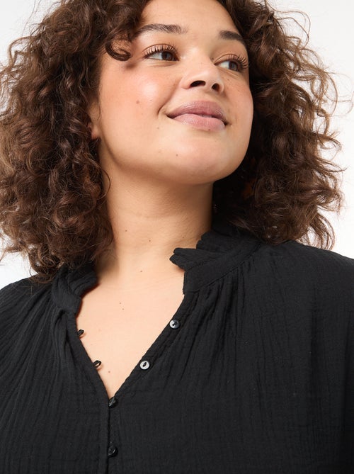 Blusa in garza di cotone con collo arricciato - Kiabi