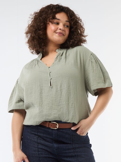 Blusa in garza di cotone con collo arricciato - Kiabi