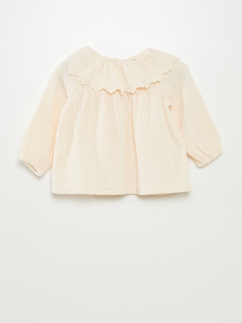 Blusa in garza di cotone con collo fantasia BEIGE - Kiabi