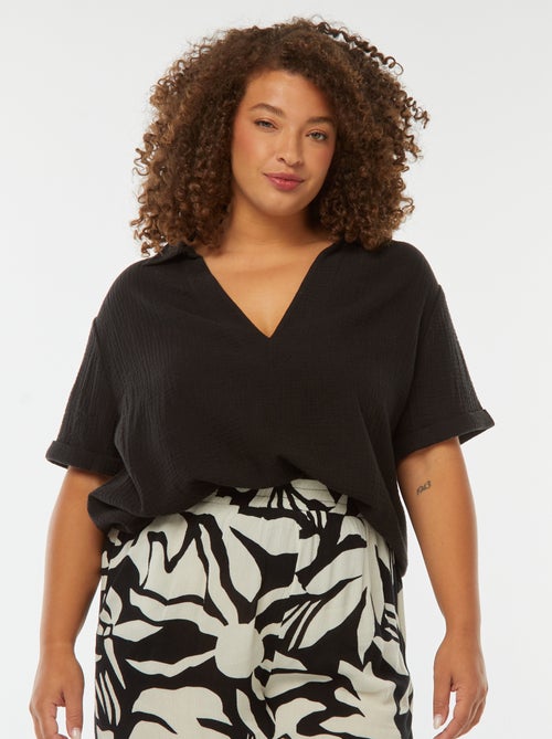 Blusa in garza di cotone con collo polo - Kiabi