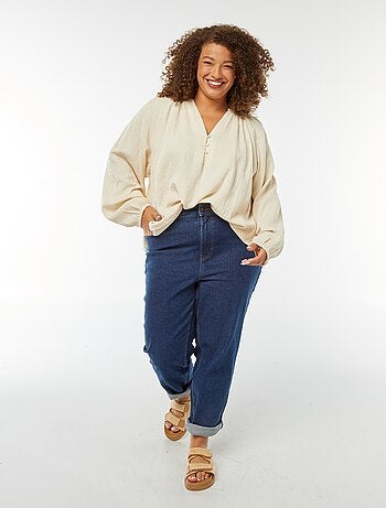 Blusa in garza di cotone con maniche a sbuffo