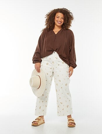 Blusa in garza di cotone con maniche a sbuffo