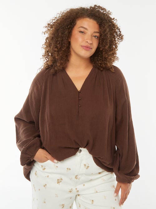 Blusa in garza di cotone con maniche a sbuffo - Kiabi