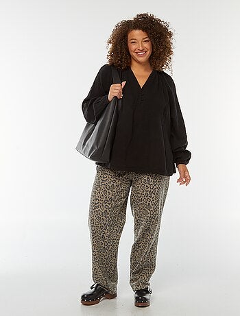 Blusa in garza di cotone con maniche a sbuffo