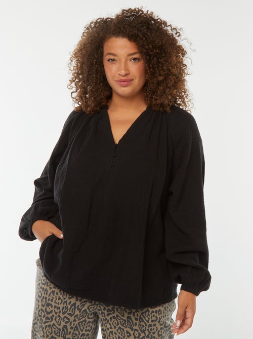 Blusa in garza di cotone con maniche a sbuffo - Kiabi