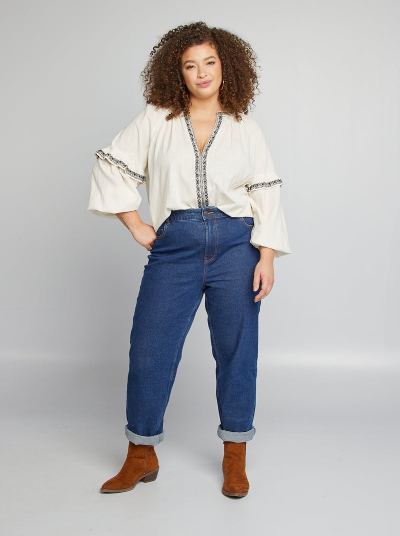 Blusa in garza di cotone con motivi ricamati BEIGE - Kiabi