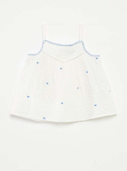 Blusa in garza di cotone con ricami 'cuori' all over - Kiabi