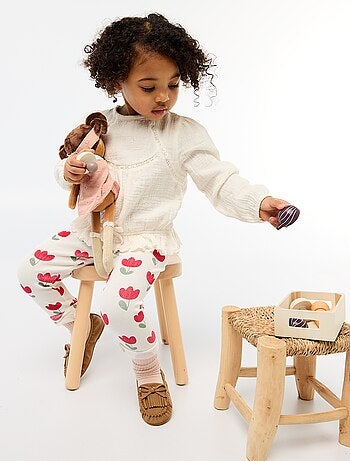 Blusa in garza di cotone con ricami e pizzo