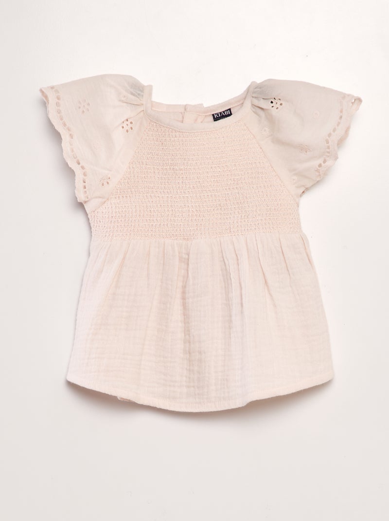 Blusa in garza di cotone con ricamo sangallo ROSA - Kiabi