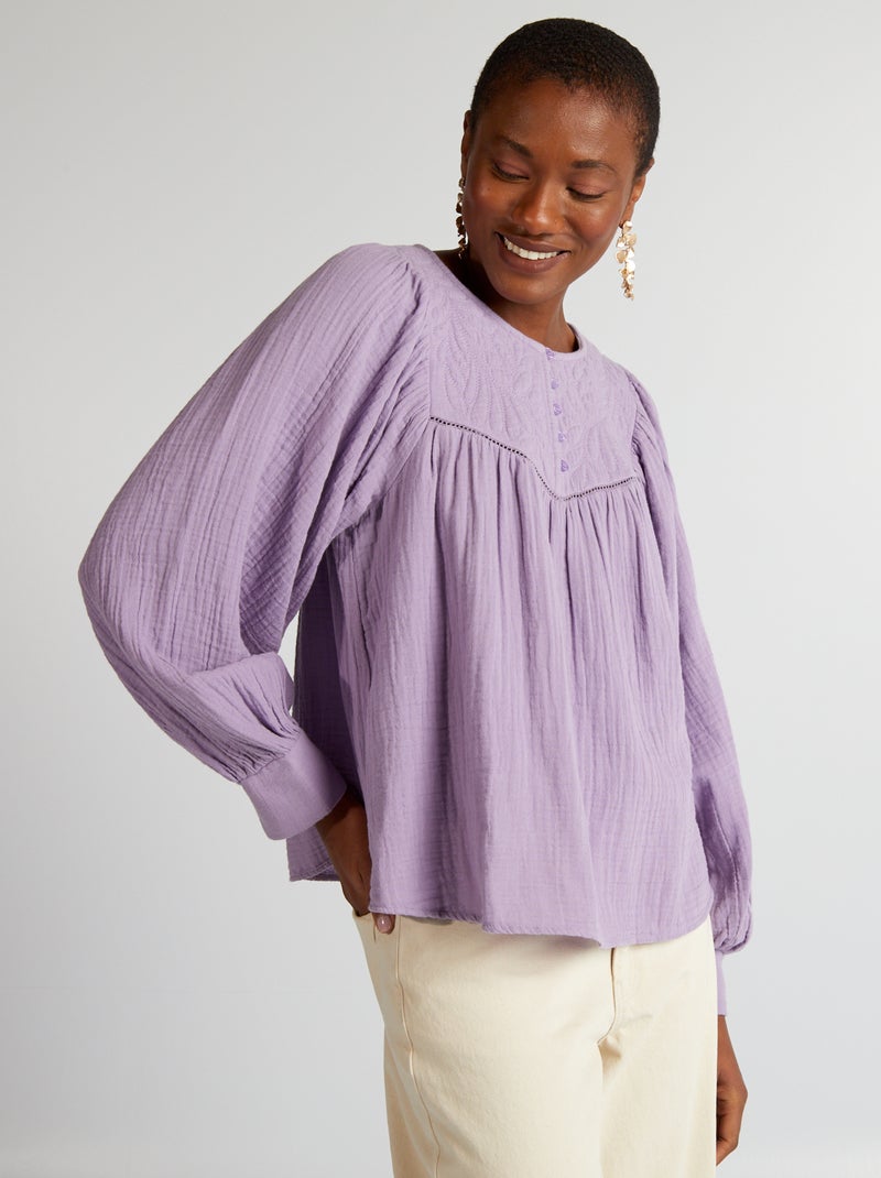 Blusa in garza di cotone con ricamo VIOLA - Kiabi