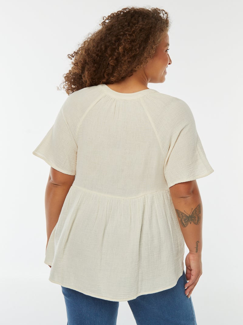 Blusa in garza di cotone con scollo ricamato Bianco - Kiabi