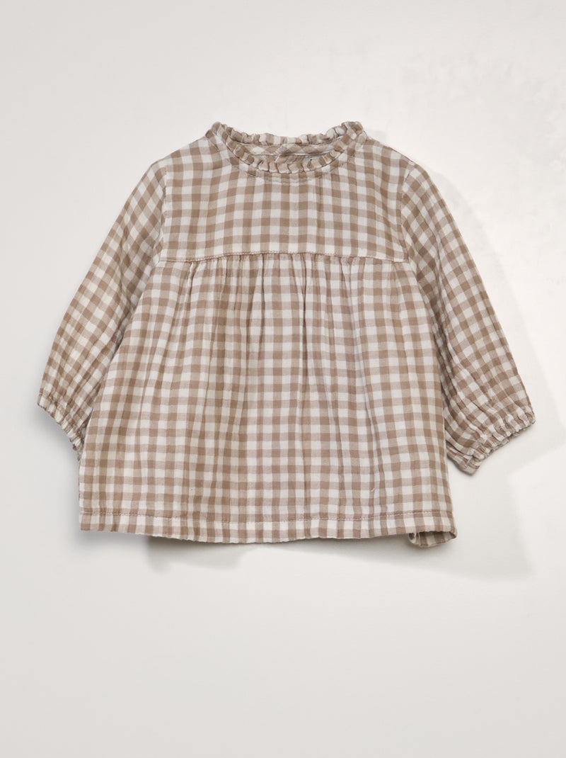 Blusa in garza di cotone con stampa 'vichy' BEIGE - Kiabi