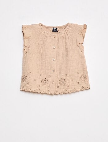 Blusa in garza di cotone con volant sulle maniche corte