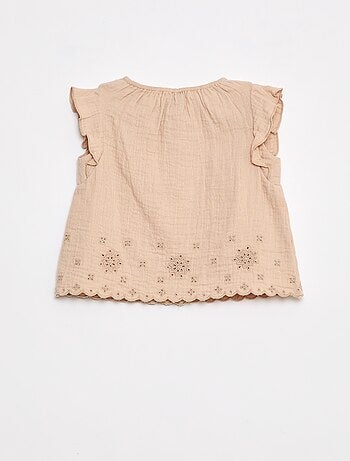 Blusa in garza di cotone con volant sulle maniche corte