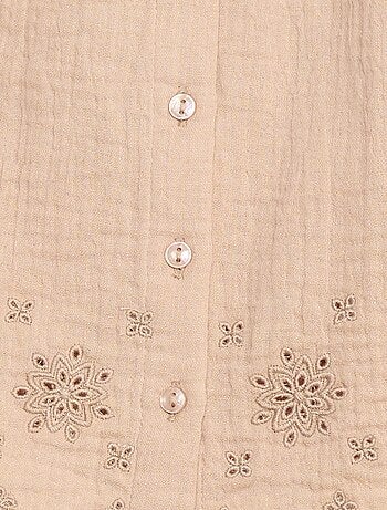 Blusa in garza di cotone con volant sulle maniche corte