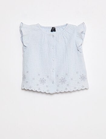 Blusa in garza di cotone con volant sulle maniche corte