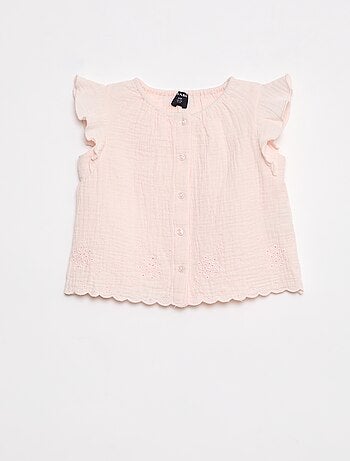 Blusa in garza di cotone con volant sulle maniche corte