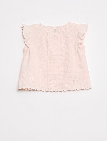 Blusa in garza di cotone con volant sulle maniche corte