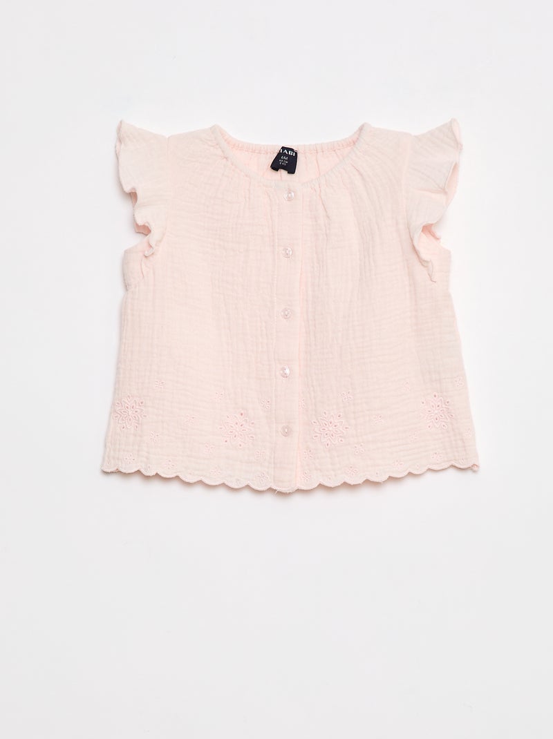 Blusa in garza di cotone con volant sulle maniche corte Rosa - Kiabi