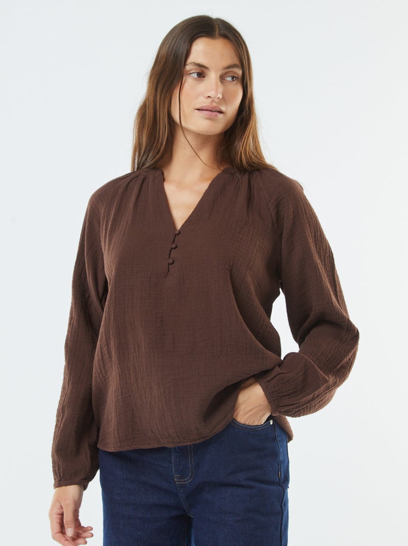 Blusa in garza di cotone Marrone - Kiabi