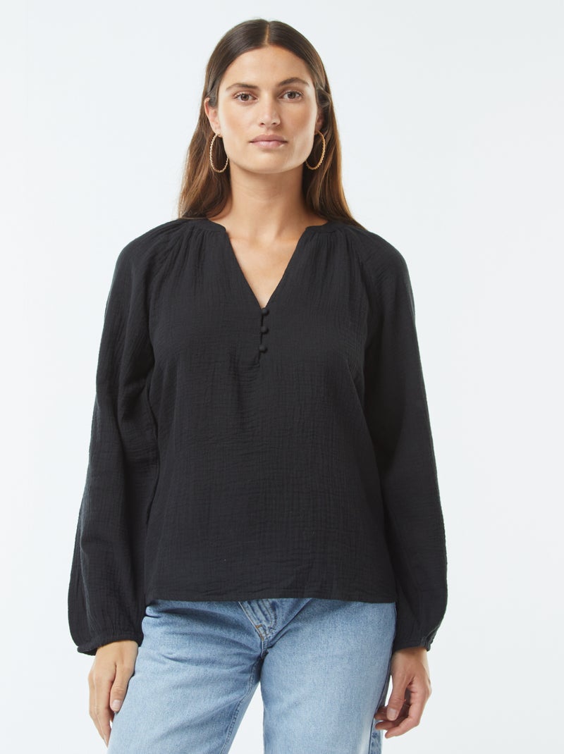 Blusa in garza di cotone nero - Kiabi