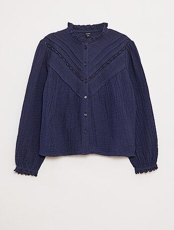 Blusa in garza di cotone plumetis