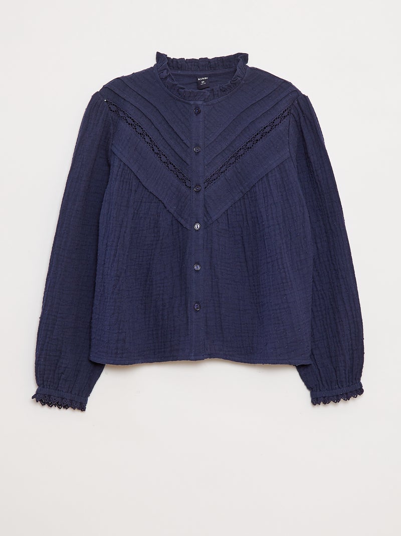 Blusa in garza di cotone plumetis Nero - Kiabi