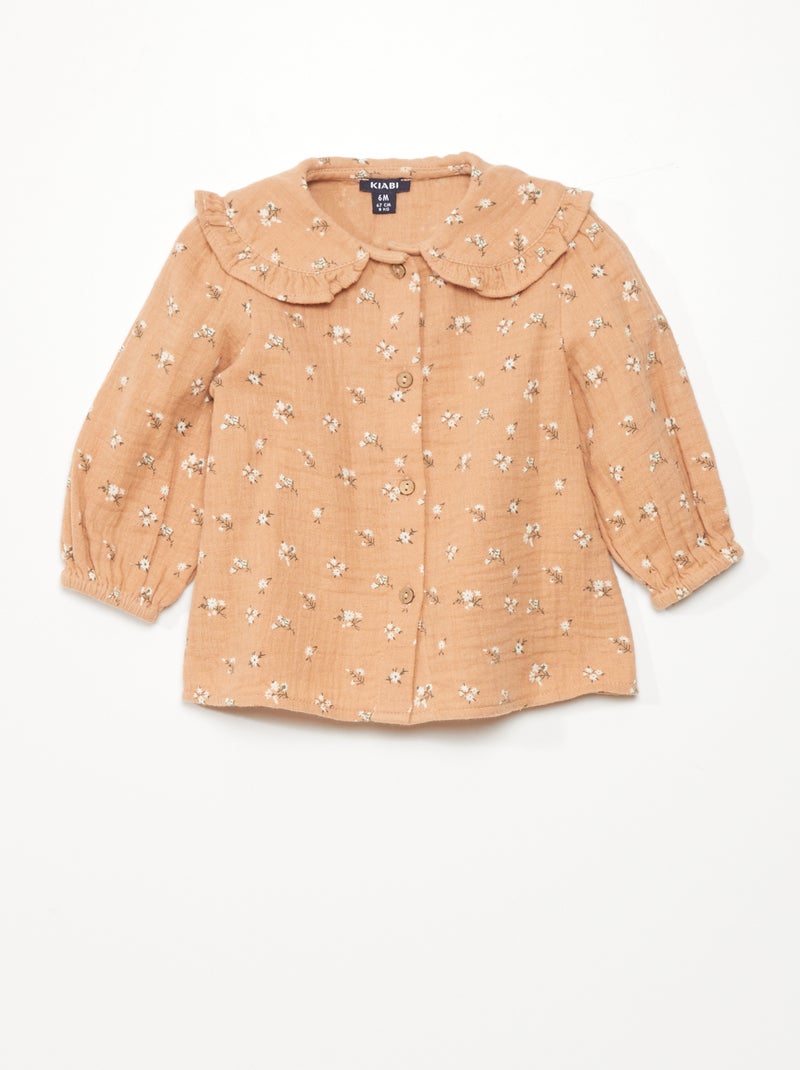 Blusa in garza di cotone stampa a fiori ROSA - Kiabi