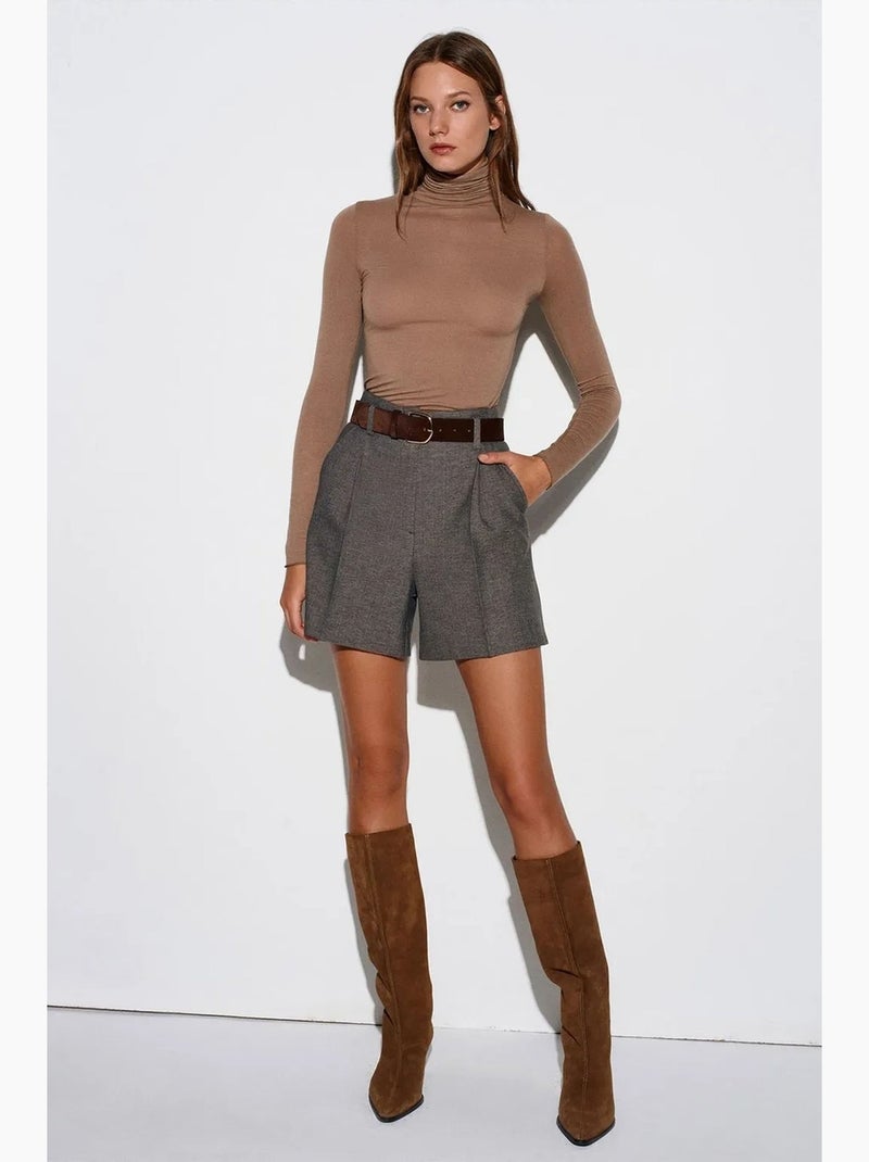 Blusa in jersey a collo alto slim fit dilvin Tortora - Kiabi