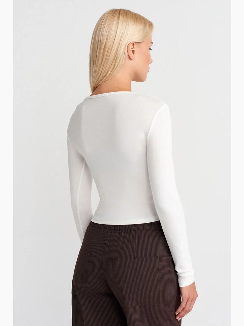 Blusa in jersey a maniche lunghe slim fit dilvin Ecru - Kiabi