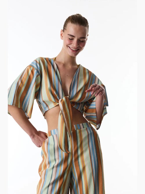 Blusa in lino a righe manica corta penti - Kiabi