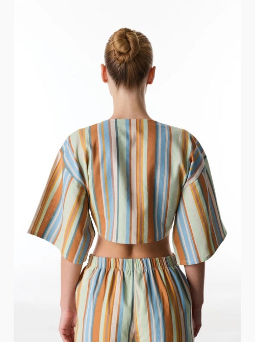 Blusa in lino a righe manica corta penti - Kiabi