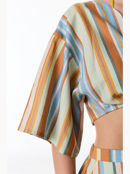 Blusa in lino a righe manica corta penti - Kiabi
