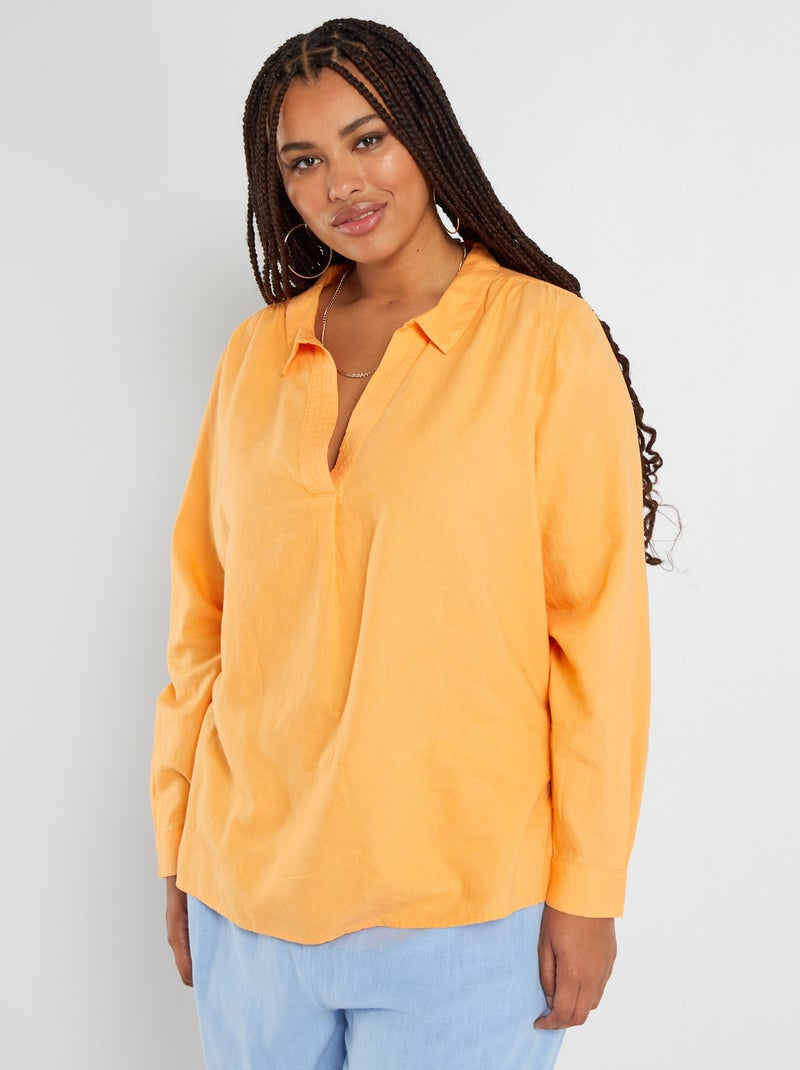 Blusa in lino con scollo a V ARANCIONE - Kiabi