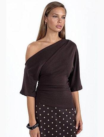 Blusa in maglia a maniche corte con scollo a barca da donna busem