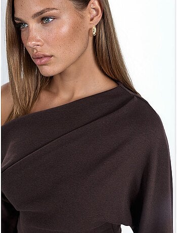 Blusa in maglia a maniche corte con scollo a barca da donna busem