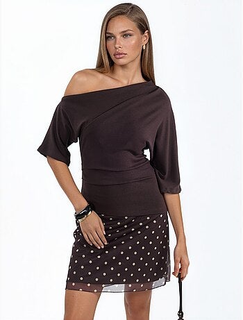 Blusa in maglia a maniche corte con scollo a barca da donna busem
