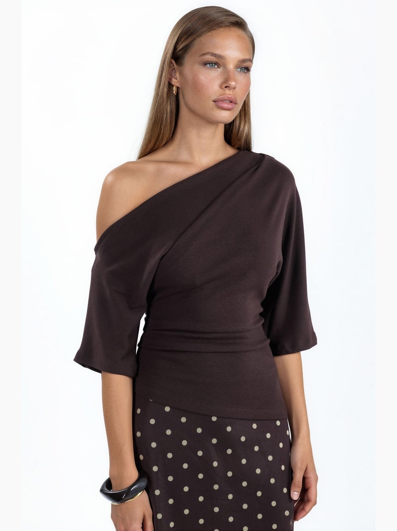 Blusa in maglia a maniche corte con scollo a barca da donna busem Marrone cioccolato - Kiabi