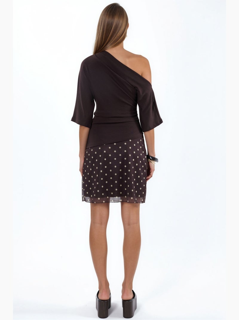 Blusa in maglia a maniche corte con scollo a barca da donna busem Marrone cioccolato - Kiabi