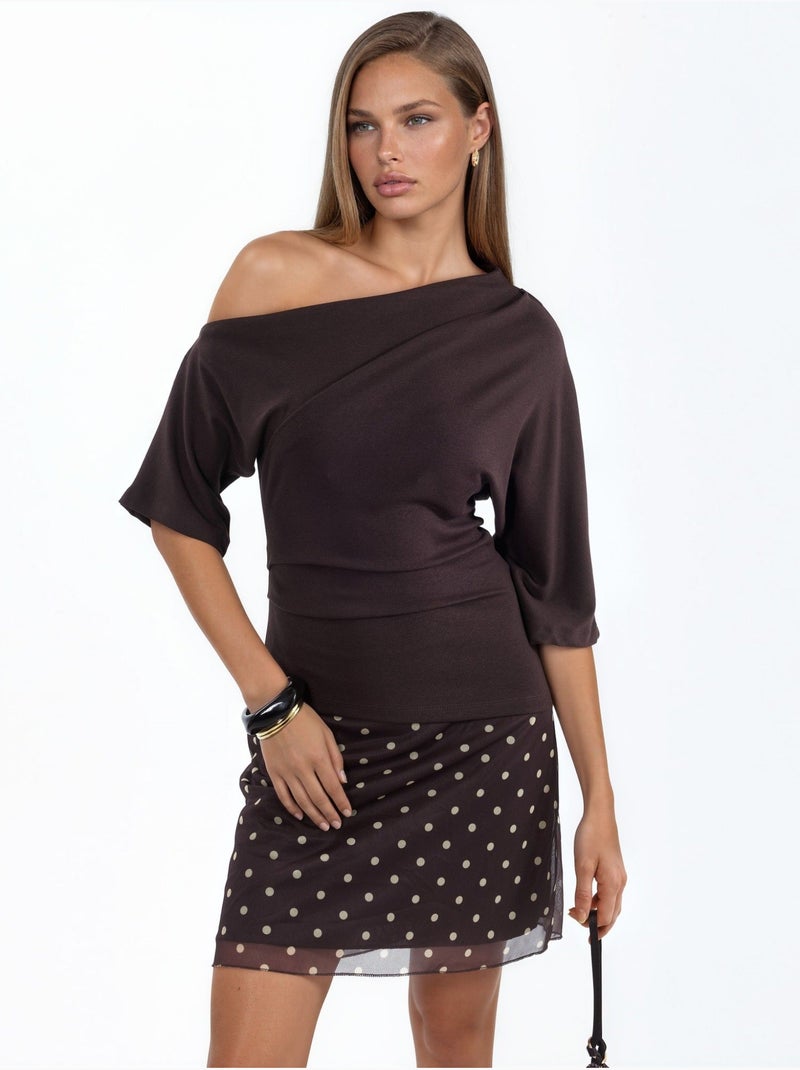 Blusa in maglia a maniche corte con scollo a barca da donna busem Marrone cioccolato - Kiabi