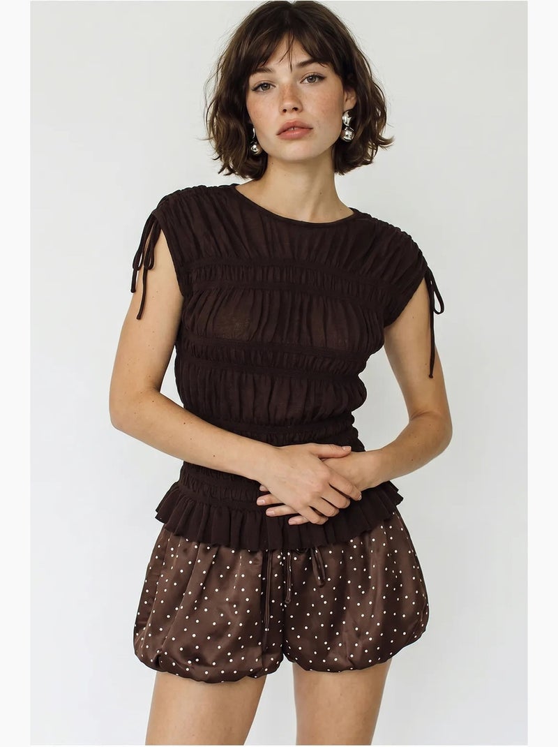 Blusa in maglia aderente senza maniche con dettaglio a laccetto lucci Marrone - Kiabi