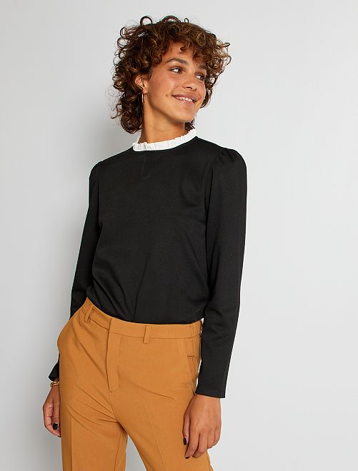 Blusa in maglia con collo frufru - nero - Kiabi - 12.00€